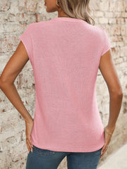 Seamed knit sleeveless blush pink V-neck top with a casual fit.
