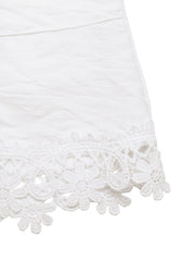White drawstring shorts with crochet lace trim detail