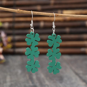 Turquoise clover cascade dangle earrings with alloy hooks, boho chic style