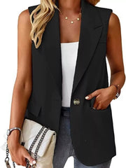 One Button Blazer Vest in Navy, side view