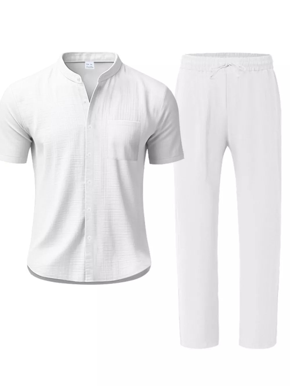 Men's Casual Button-up Short Sleeve Shirt And Pants Set, alternate angle