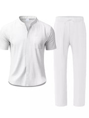 Men's Casual Button-up Short Sleeve Shirt And Pants Set, alternate angle