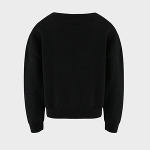 Black V-neck cardigan with daisy embroidery detail