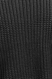 Black cable knit sleeveless mock neck sweater texture detail