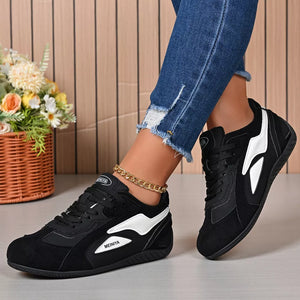 Round Toe Lace Up Sneakers in White, front view