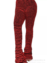 Striped Fuzzy Knit Pants in Army Green, view 12