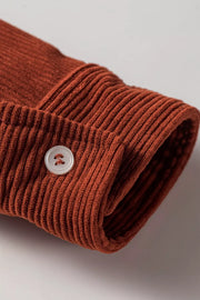 Long Sleeve Button Down Corduroy Midi Dress in Rust, product detail