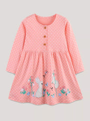 Whimsical Bunny Embroidered Toddler Dress
