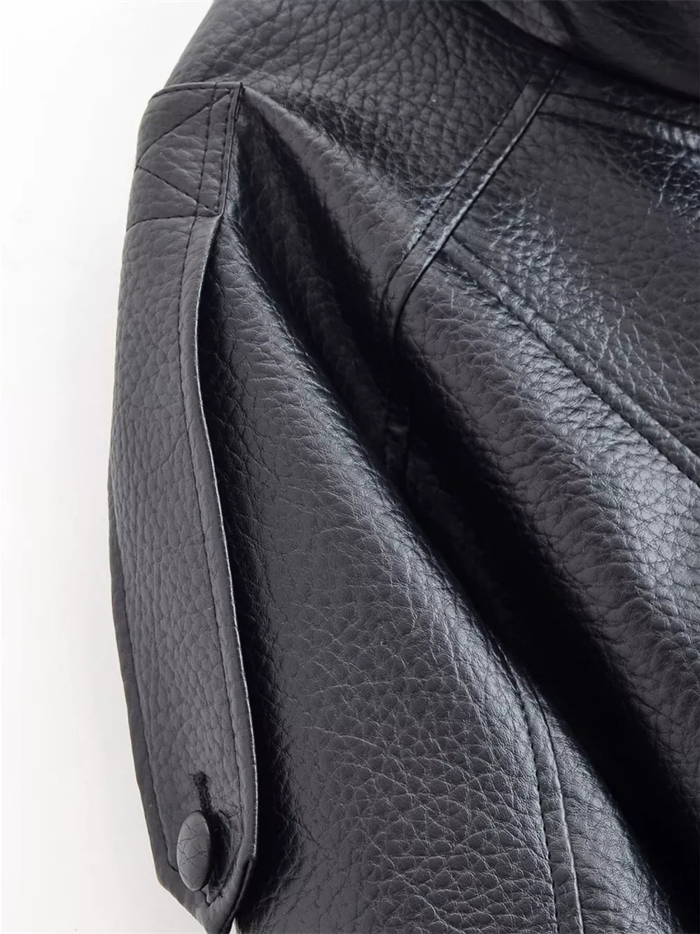Asymmetrical Faux Leather Moto Jacket in Black, product detail