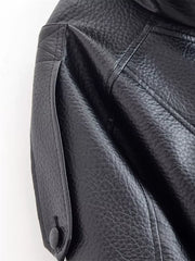 Asymmetrical Faux Leather Moto Jacket in Black, product detail