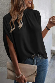 Black drape sleeve blouse with keyhole back and split sleeves