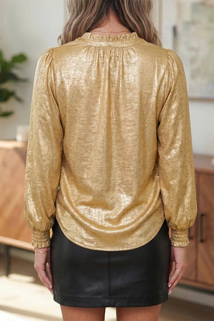 Metallic Sheen V Neck Gathered Cuff Blouse, side view