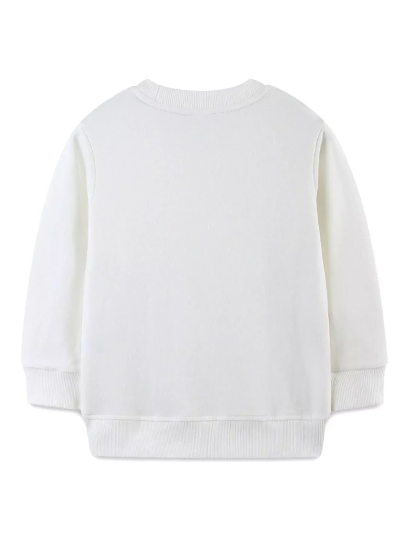 White cotton baby sweatshirt with crewneck and long sleeves.