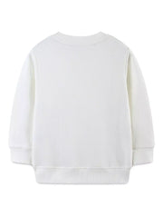 White cotton baby sweatshirt with crewneck and long sleeves.