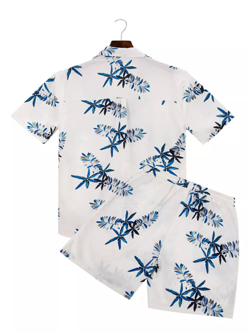 Men's Tropical Print Short Sleeve Shirt And Shorts Set in White, side view