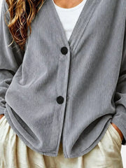 Casual Corduroy Button-up Cardigan in Terracotta, editorial view
