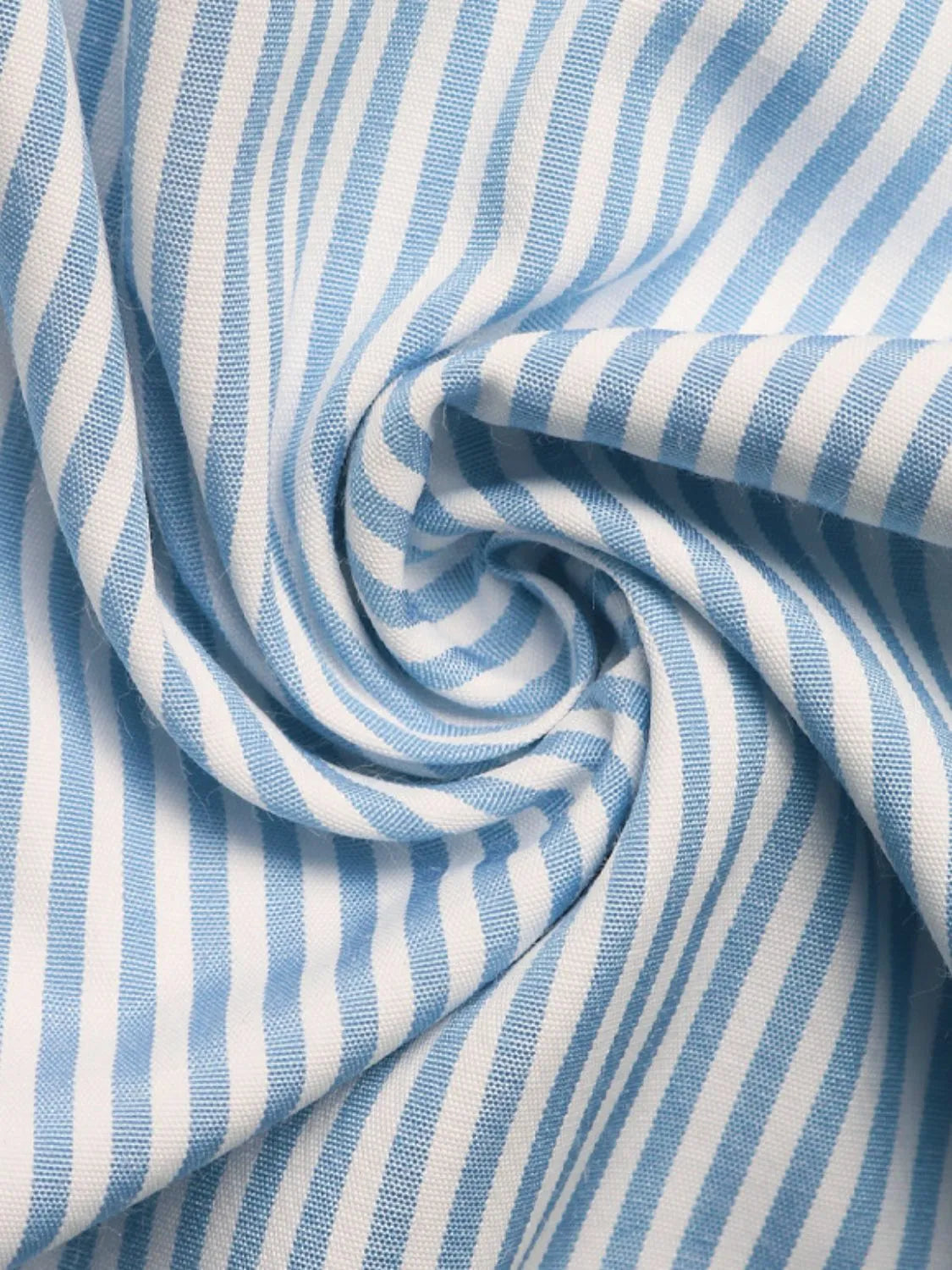 Light blue and white striped pleated cargo palazzo trousers fabric detail