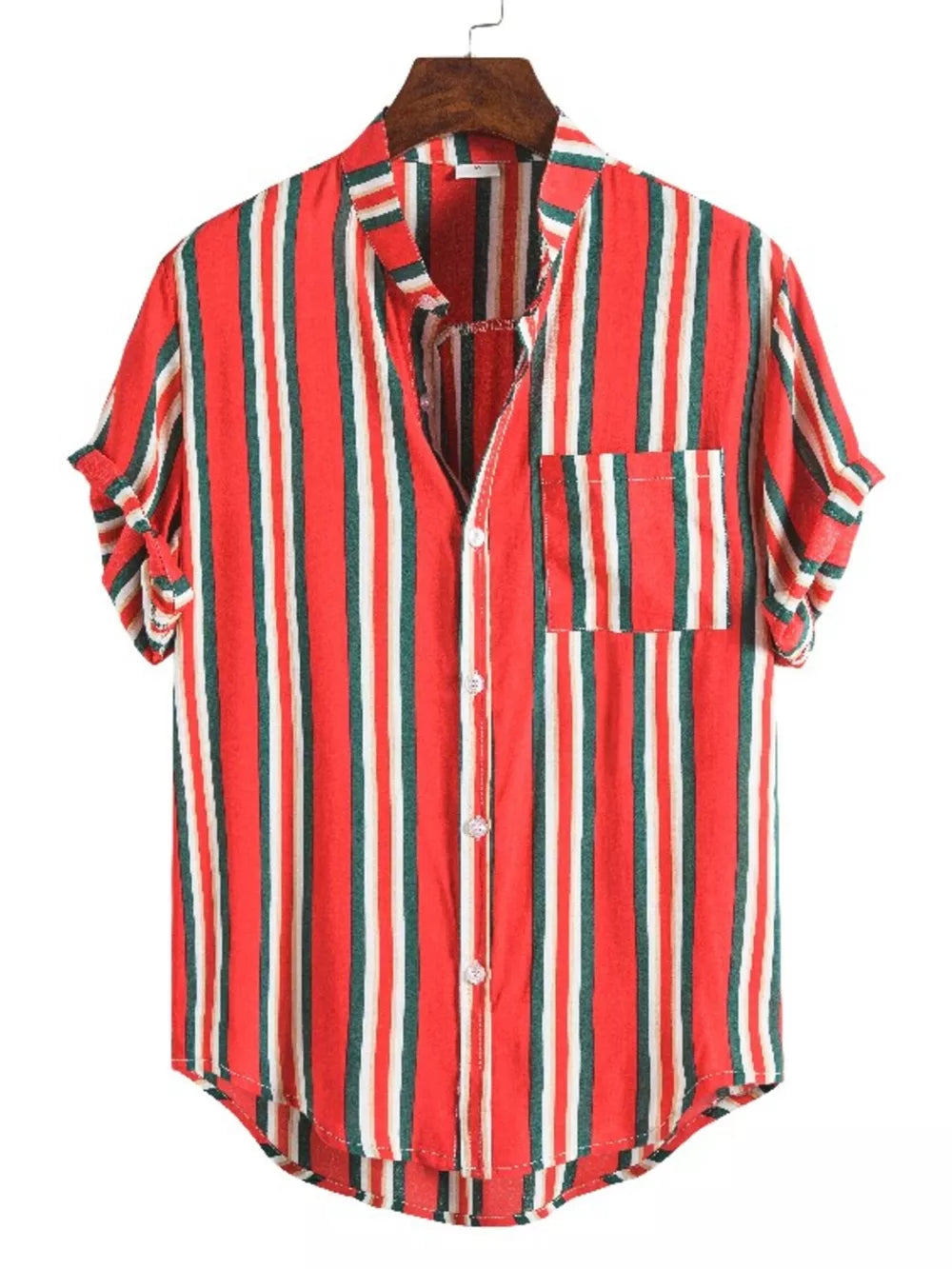 Men's Plus Size Striped Button Up Short Sleeve Shirt in Navy, back view