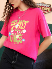 Cerise pink t-shirt with "Sweet Cool Girls" graphic and flowers