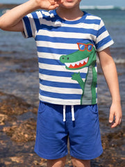 Children's Striped Crocodile T-shirt And Shorts Set, front view