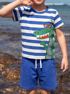 Children's Striped Crocodile T-shirt And Shorts Set, front view