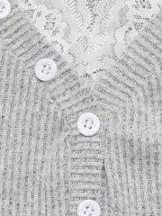 Ribbed Henley T-shirt With Lace Detail