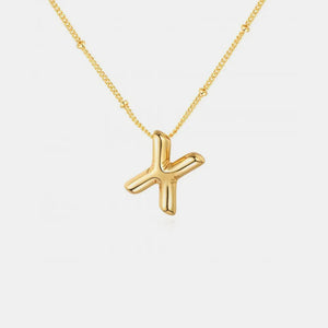 Gold bubbly initial pendant necklace with beaded chain