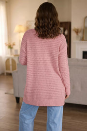 Dusty Pink cardigan with thigh-length and open-front