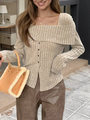 Ribbed Square Neck Long Sleeve Crop Top in Lilac, back view