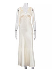 Elegant Satin Tie-shoulder V-neck Dress