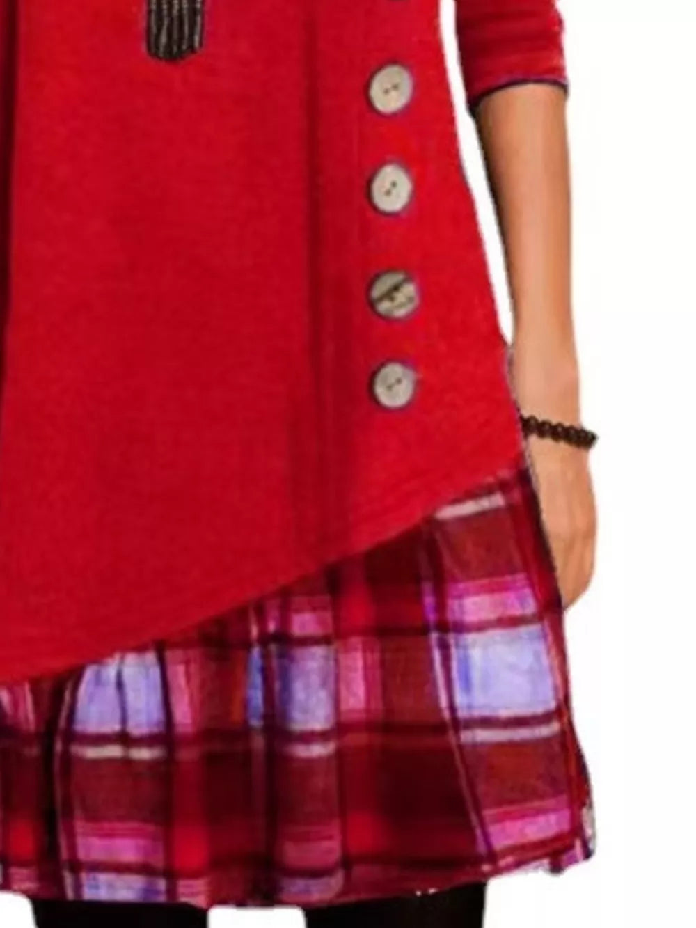 Asymmetrical Plaid Patchwork Long Sleeve Dress in Black, product detail