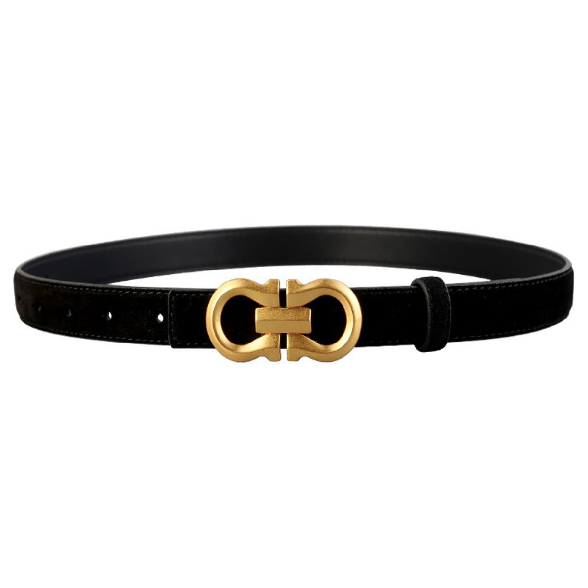 Black cowhide leather belt with gold double G buckle accent