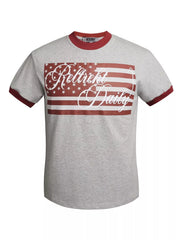 Men's Us Flag Graphic Round Neck T-shirt in Black, close-up detail