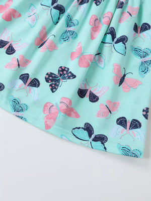 Children's Butterfly Print Ruffle Sleeve Dress, close-up detail