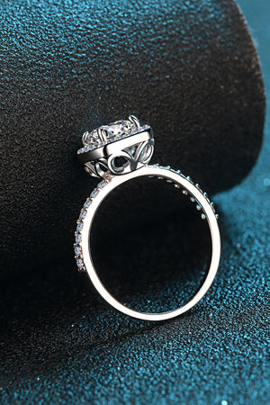 Cushion halo engagement ring in silver sterling 925 with pave band.