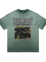 Green cotton blend t-shirt with bold cowboy graphic and distressed "Legendary" text.