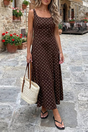 Chic Polka Dot Square Neck Maxi Dress