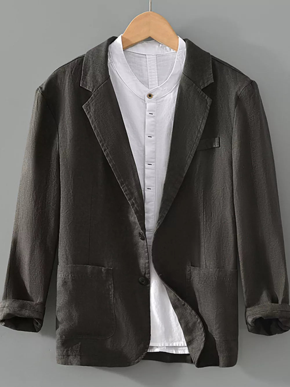 Men's Plus Size Lapel Collar Button Up Blazer in Grey, front view