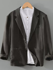 Men's Plus Size Lapel Collar Button Up Blazer in Grey, front view