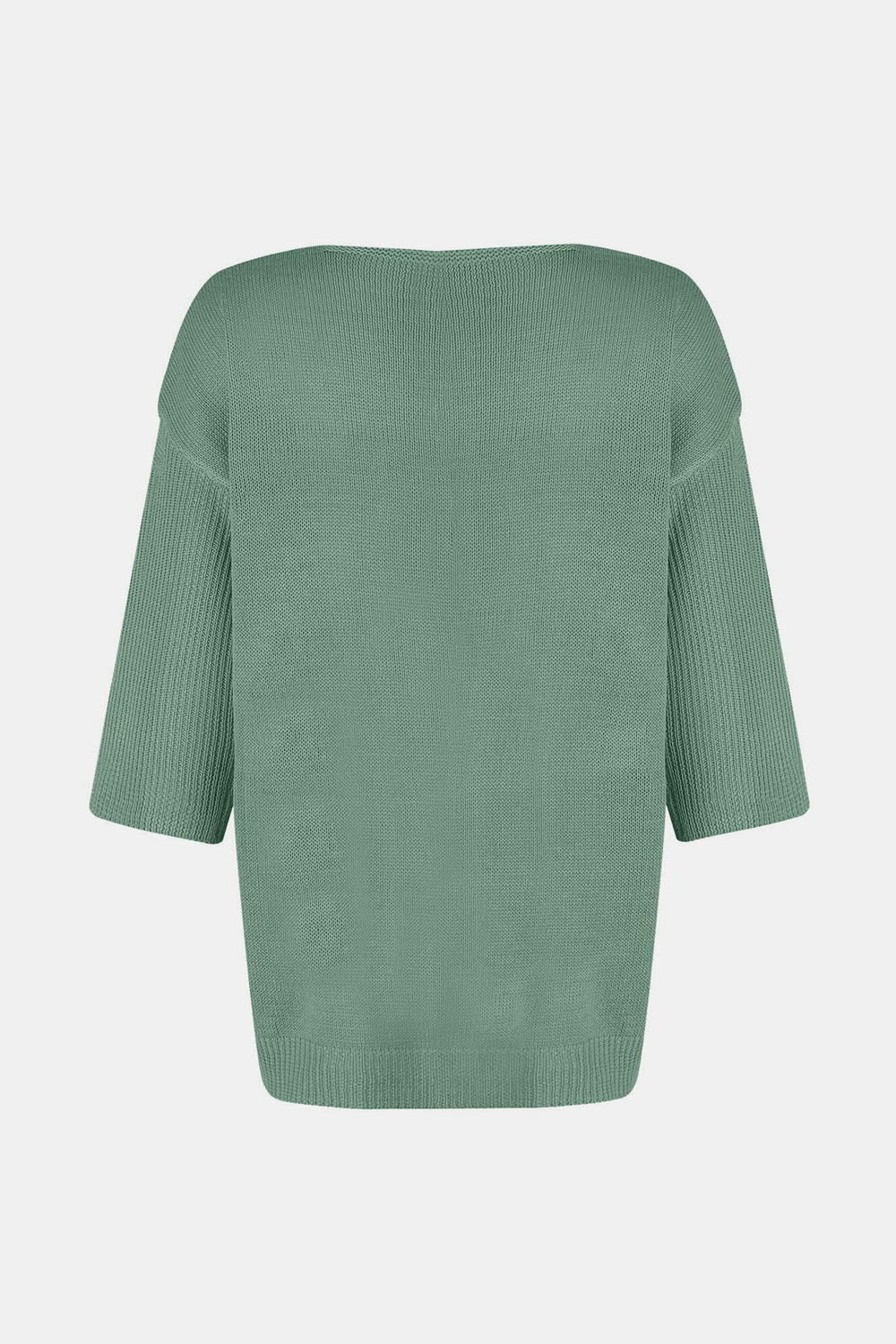 Flared sleeve V-neck knit sweater in Gum Leaf with ribbed cuffs and hem.