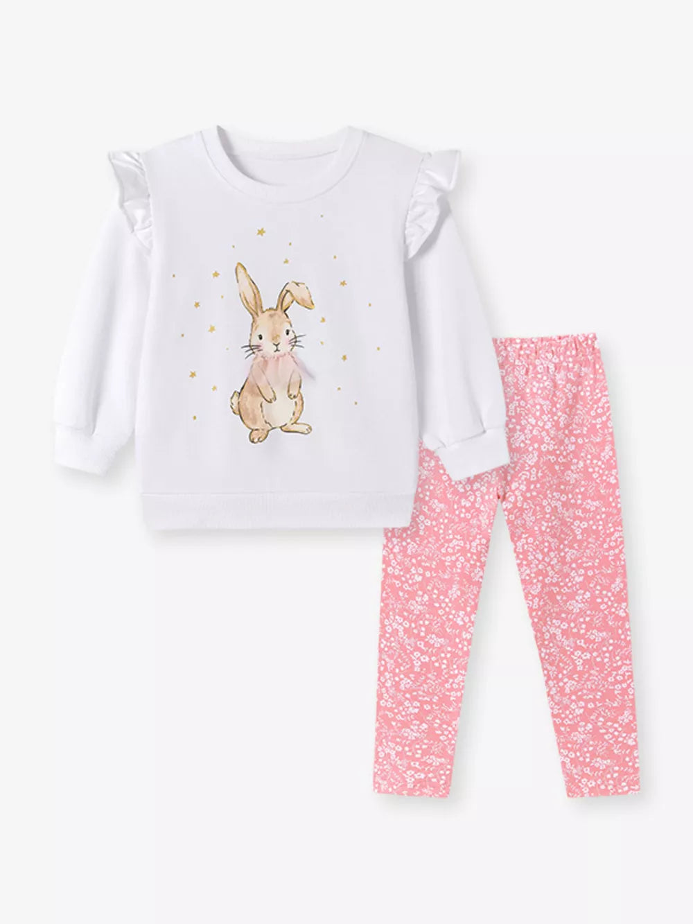 Children's Bunny Graphic Sweatshirt And Leggings Set in White, side view