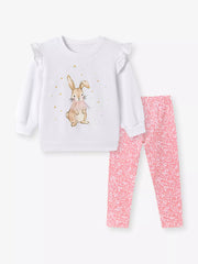 Children's Bunny Graphic Sweatshirt And Leggings Set in White, side view