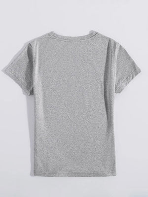 Gray 100% polyester t-shirt with crew neck and short sleeves