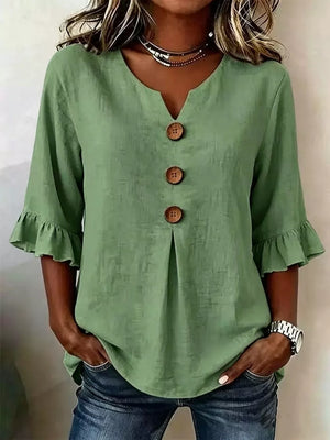 Casual Ruffle-sleeve Decor-button Top Plus Size in Burgundy, alternate angle