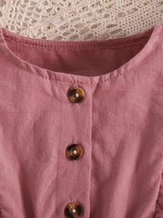 Pink baby set with button front and ruffle trim detail