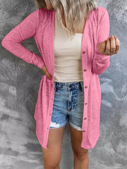 Lightweight Button-up Cardigan Plus Size in Grey, close-up detail