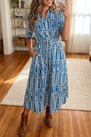 Vibrant Geometric Print Shirt Collar Dress