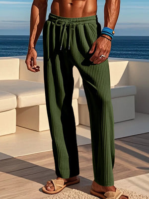 Men's Ribbed Knit Wide-leg Sweatpants Plus Size, close-up detail