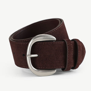 Brown cowhide leather belt with antiqued buckle