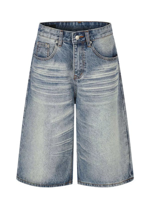 Men's Vintage Wash Wide Leg Denim Capris, front view